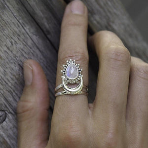Half moon marquise moonstone ring