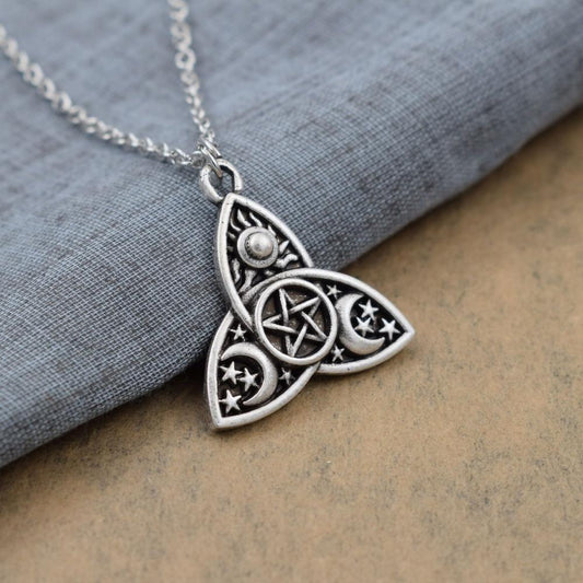 Triple Moon Goddess Triquetra Necklace