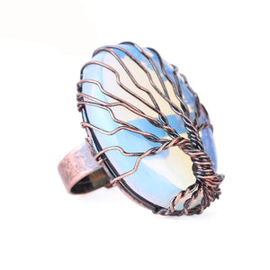 Crystal Stone Wire Wrapped Tree of Life Ring