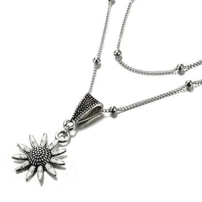 Sunflower Pendant Layered Necklace