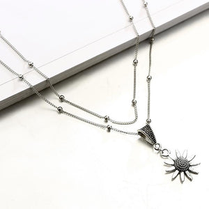 Sunflower Pendant Layered Necklace