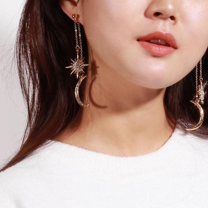 Rhinestone Star & Crescent Moon Drop Earrings