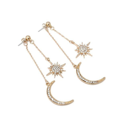 Rhinestone Star & Crescent Moon Drop Earrings