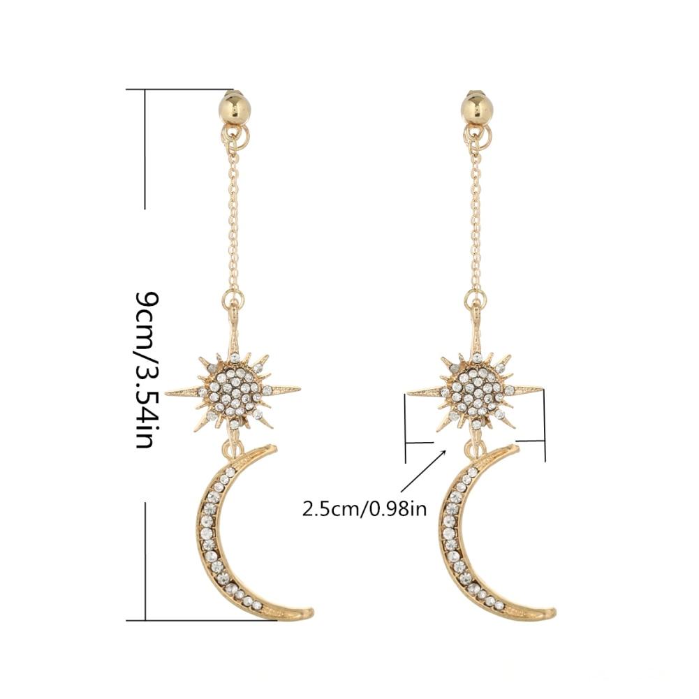 Rhinestone Star & Crescent Moon Drop Earrings