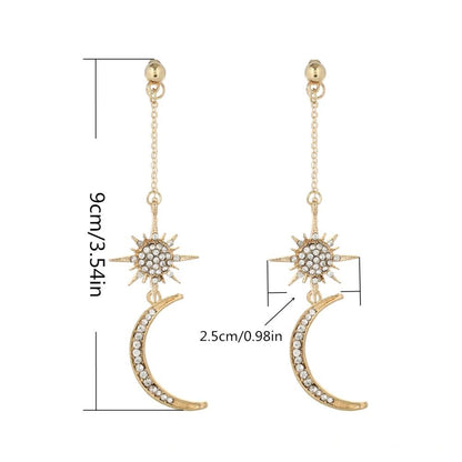 Rhinestone Star & Crescent Moon Drop Earrings