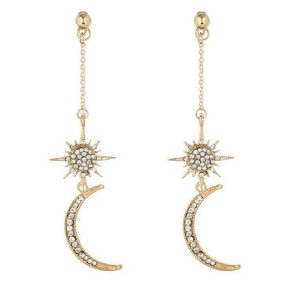 Rhinestone Star & Crescent Moon Drop Earrings