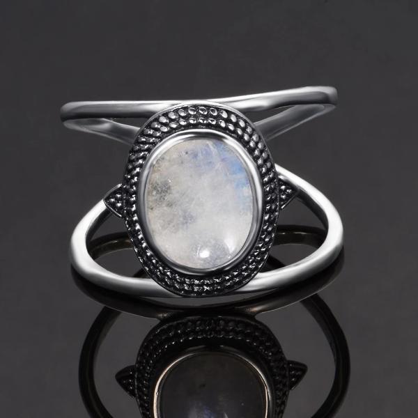 Elegant Natural Rainbow Moonstone Ring