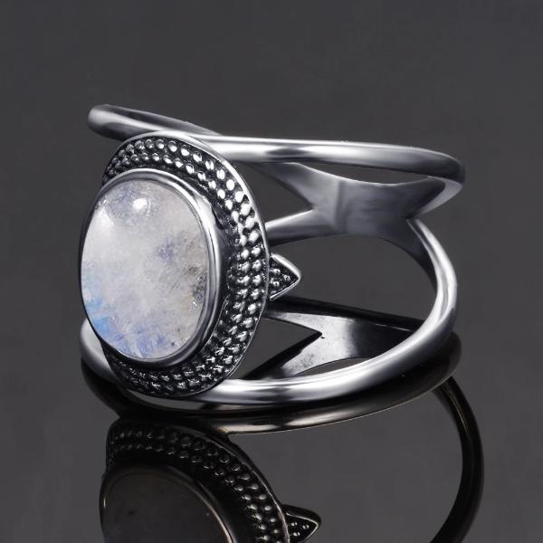 Elegant Natural Rainbow Moonstone Ring