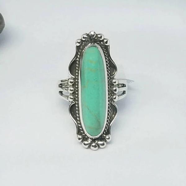 Sterling Silver Green Stone Poison Adjustable Size 6 1/2 Ring